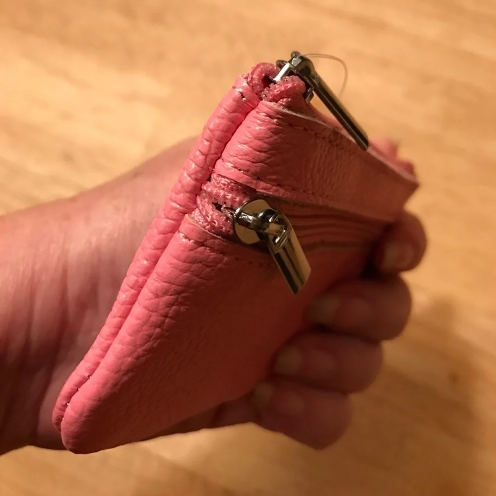Pink Real Leather Coin Purse Key Ring